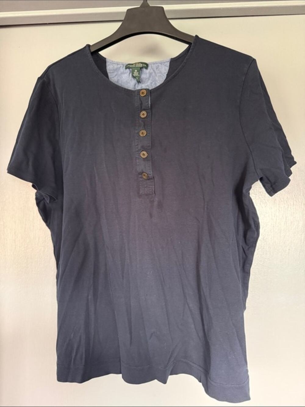 LRL Lauren Jeans Co Womens 3X Navy Blue Henley Top Short Sleeves